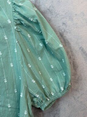 Embroidered Clip Dot Puff Sleeve Blouse Women Size L Sage Green Cottagecore Boho